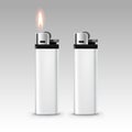 Blank White Plastic Lighters with Flame Royalty Free Stock Photo