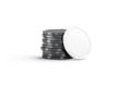 Blank white plastic round chip mockup stand black stack, isolated