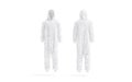 Blank white plush jumpsuit with hood mockup, front and back