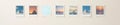 Blank white polaroid frames arranged in a line on a neutral background , space, image, simple