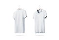 Blank white polo shirt with hanger mockup isolated, front back side view Royalty Free Stock Photo