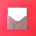 Red Flat Lay Blank Postcard with Envelope Mock Up Royalty Free Stock Photo