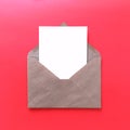 Red Flat Lay Blank Postcard with Envelope Mock Up Royalty Free Stock Photo