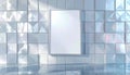 Blank White Poster Frame on Textured Geometric White Wall with Sunlight Rays Royalty Free Stock Photo