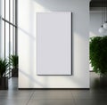 Blank white poster in gallery interior. Modern bright interiors apartment with mockup poster frame 3D illustration. Royalty Free Stock Photo