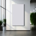 Blank white poster in gallery interior. Modern bright interiors apartment with mockup poster frame 3D illustration Royalty Free Stock Photo