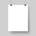 Blank white poster template. Affiche, paper sheet hanging on wall. Vector mockup