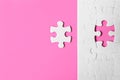 Blank white puzzle with separated piece on pink background. Space for text Royalty Free Stock Photo