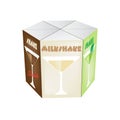 Blank white realistic colorful boxes for juice, shake: milk, chocolate. Royalty Free Stock Photo