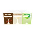 Blank white realistic colorful boxes for juice, shake: milk, chocolate. Royalty Free Stock Photo