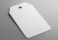 Blank white rectangular tag with rounded corners and a punched hole for hanging on a gray surface Royalty Free Stock Photo