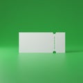 A blank, white rectangular ticket standing upright against a vibrant green background. Royalty Free Stock Photo