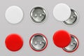 Blank white and red badges. Pin button. 3d vector