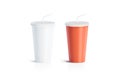 Blank white and red disposable cup with straw mock up Royalty Free Stock Photo