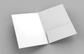 Blank white reinforced one pocket folders on grey background for mock up. 3D rendering.