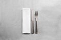 Blank white restaurant napkin mock up with fork and knife,