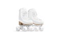 Blank white roller skates with wheels mockup pair, half-turned view Royalty Free Stock Photo