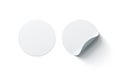 Blank white round adhesive stickers mock up with curved corner