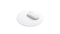 Blank white round mouse pad mock up side view, isolated, 3d rendering. Empty mat with computer mouse mockup. Clear pc Royalty Free Stock Photo