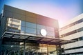 Blank white round signage mockup, modern business building Royalty Free Stock Photo