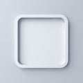 Blank white rounded square frame or empty white button isolated on grey wall background with shadow 3D rendering