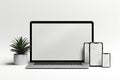 Blank white screen with laptop computer mockup isolated on office desk background Royalty Free Stock Photo