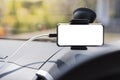 Blank white screen Smartphone for gps map in car Royalty Free Stock Photo