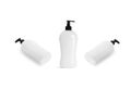 Blank white shampoo bottle with pump mockup, front and side