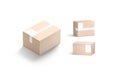 Blank white shipping label on craft box mockup, different sides Royalty Free Stock Photo