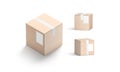 Blank white shipping label on craft box mockup, different sides Royalty Free Stock Photo