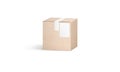 Blank white shipping label on craft box mockup, front view Royalty Free Stock Photo