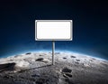 Blank white sign on the moon with outer space background Royalty Free Stock Photo
