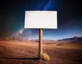 Blank white sign with outer space background Royalty Free Stock Photo