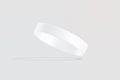 Blank white silicone wristband mockup, no gravity, gray background