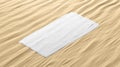 Blank white smooth unfolded big towel mock up, sand background