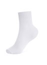 Blank white socks design mockup, isolated, clipping path. Pair sport crew cotton sock wear mock up. Long clear soft cloth stand