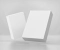 Blank white software box Mockup, medium size Cardboard package box, 3d rendering isolated on light gray background Royalty Free Stock Photo