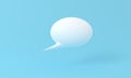 Blank white speech bubble pin isolated on blue background 3D rendering. Social network communication concept. 3d white speech