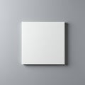 A blank white square canvas or panel is mounted on a smooth gray wall. The canvas Royalty Free Stock Photo