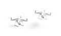 Blank white stand and flying quadrocopter mockup, isolated