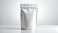 Blank White Stand Up Pouch Packaging Mockup Against White Background Royalty Free Stock Photo