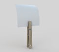 Blank white sticky note hanging on clothespin (with clipping path)