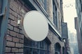 A blank white store sign outside a retail shop or cafe, restaurant Royalty Free Stock Photo