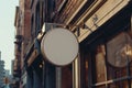 A blank white store sign outside a retail shop or cafe, restaurant Royalty Free Stock Photo