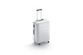 Blank white suitcase with handle mockup stand isolated