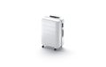 Blank white suitcase mockup stand, side view
