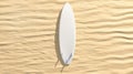 Blank white surfboard with fins lying on sand mockup