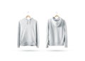 Blank white sweatshirt mockup set hanging on wooden hanger