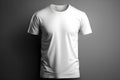 Blank white t-shirt mock-up on gray background, front side view. Template for design. Men\'s t-shirt