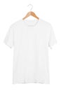 Blank white t-shirt on wooden hanger isolated on white background